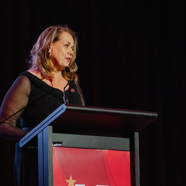 2025 Excellence in Volunteer Management Award recipient, May Bowden from Vinnies WA, giving a speech after receiving her award
